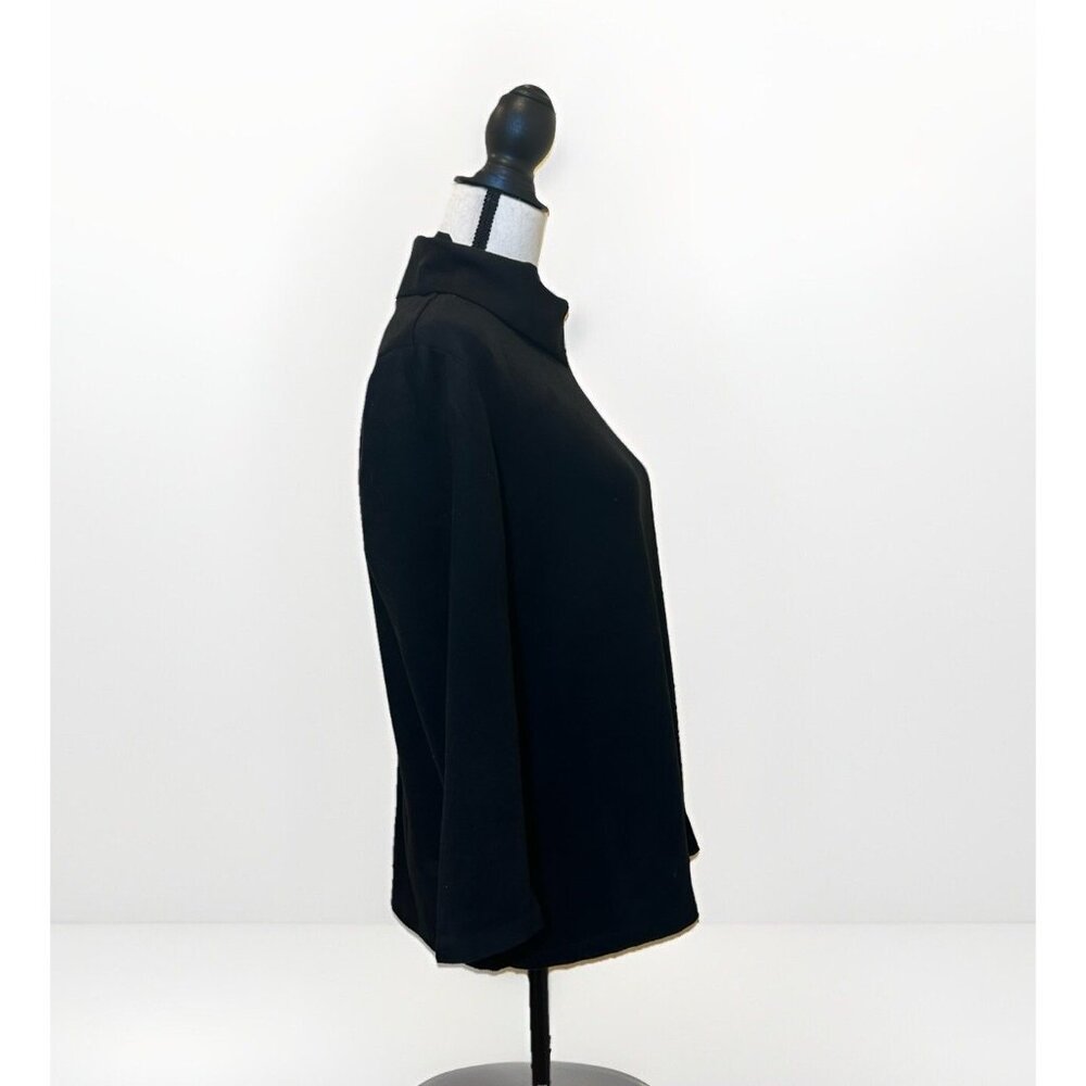 J McLaughlin Women’s Medium Black Faux Suede Long Sleeve Mock Neck Gold Buttons - Picture 4 of 12